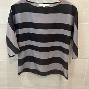 Ann Taylor LOFT Women’s Blouse- Small Petite- Black & Gray Striped- 3/4 Sleeve